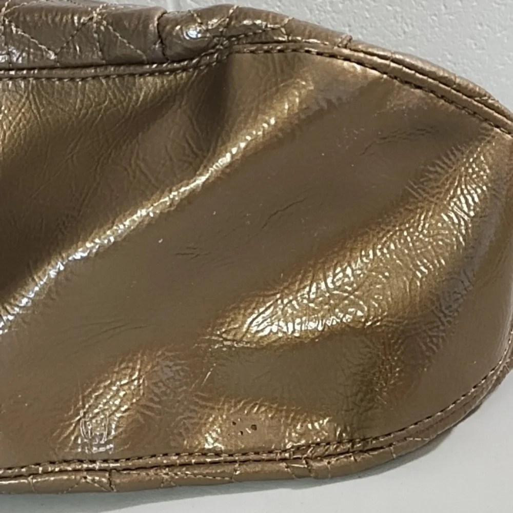Gold Quilted Shoulder Bag with Chain Handles